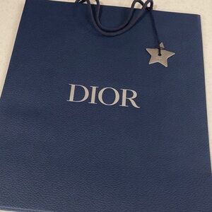 DIOR Large Shopping Bag Tote Blue18x15x6.5 with Dior Silver Hang Ornament/Charm